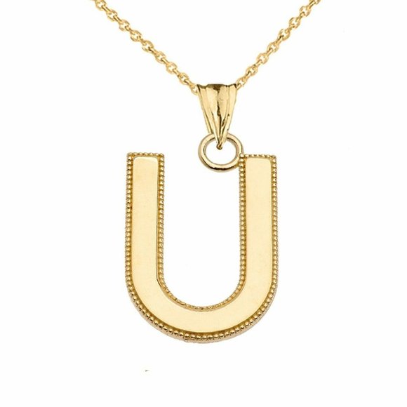 Real Gold Small Initial Letter U Pendant Necklace